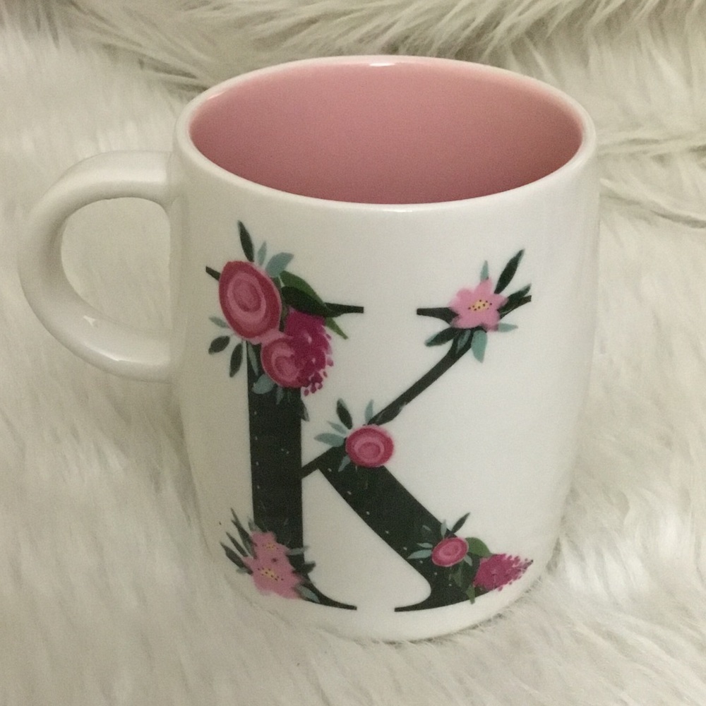 Pink Floral monogram K pink coffee tea cup